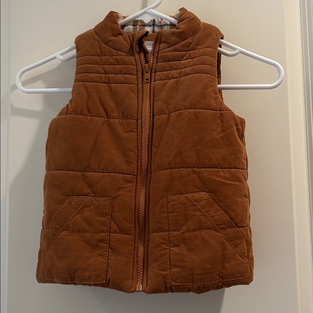 Tahari ZipUp Corduroy Puffer Vest w/plaid flannel inner collar band kids size 5